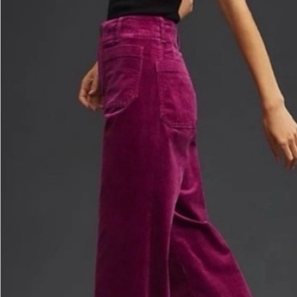 Anthropologie High-Rise Wide-Leg Velvet Pants - Deep Magenta - Picture 2 of 13